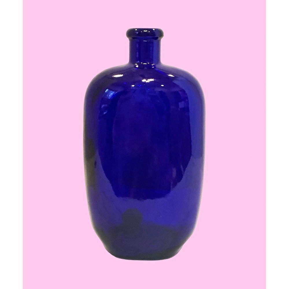 Cobalt Blue Solid Glass Decorative Bottle Vase Decor, Glossy Finish Collectable